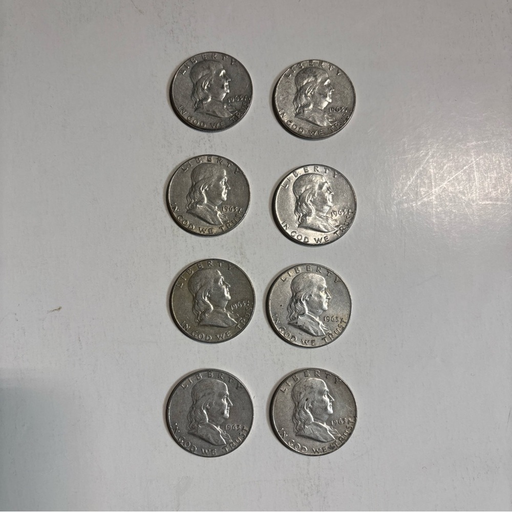 Set of Eight Silver Coins - 1963 Franklin Half Dollars
